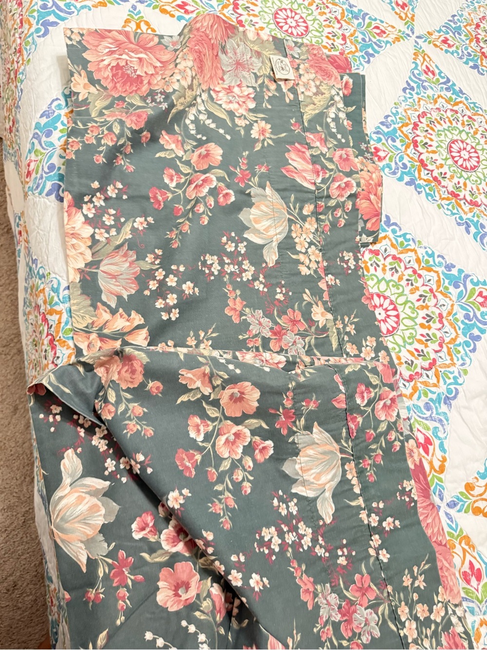 Croscill Floral valances  in Green with Pink and Cream Blooms (Granada )